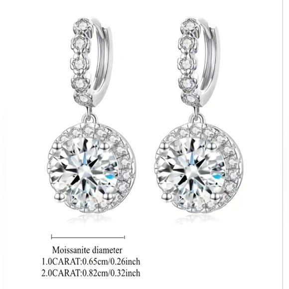 2ct CERTIFIED GENUINE MOISSONITE Diamond 18k/925 Drop halo earrings - Picture 2 of 15